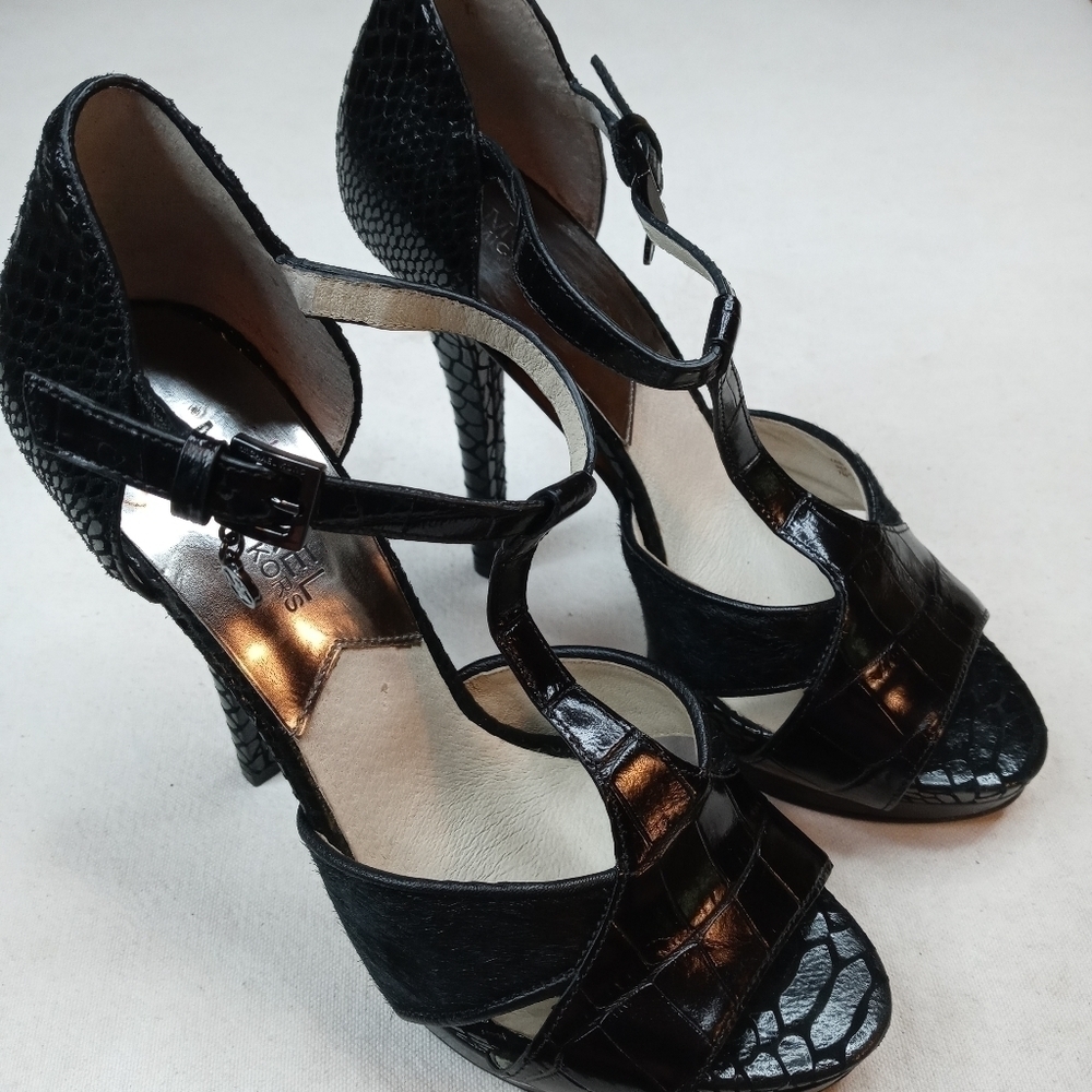 MICHAEL KORS Black Leather Alligator Print & Calf